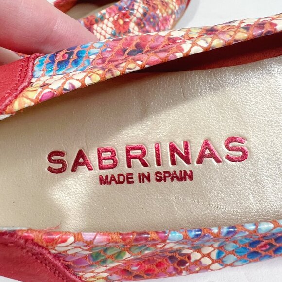 Sabrina's London Red Leather Floral Ballet Flats Bows Women's Size 37 EU 6.5 US - Picture 4 of 8